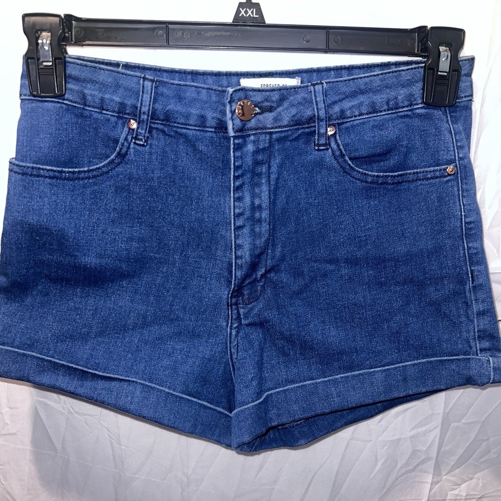 Forever 21 Jean Shorts Blue Cuffed High Rise Womens Size 28 Cotton Blend